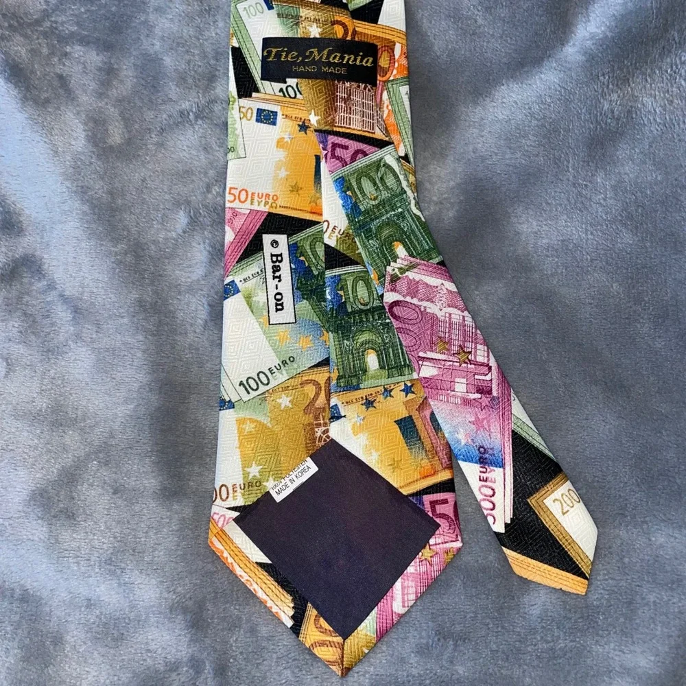 Tie Mania Hand Made Novelty polyester Necktie Mens Euro Money Currency Design‎